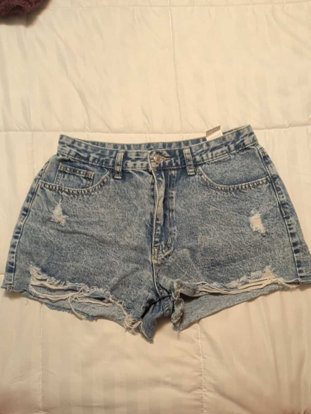 SHEIN Light Blue Distressed High-Rise Denim Shorts